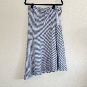 Lauren Ralph Lauren Skirt 10 Blue White Stripe Angled Hemline Cotton Lined